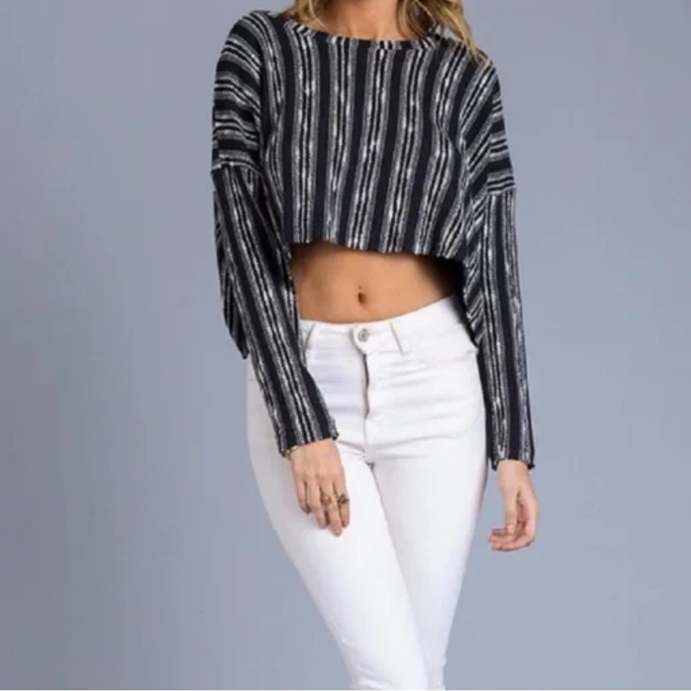Anthropologie Storia Black and White Striped‎ Cropped Sweater Medium